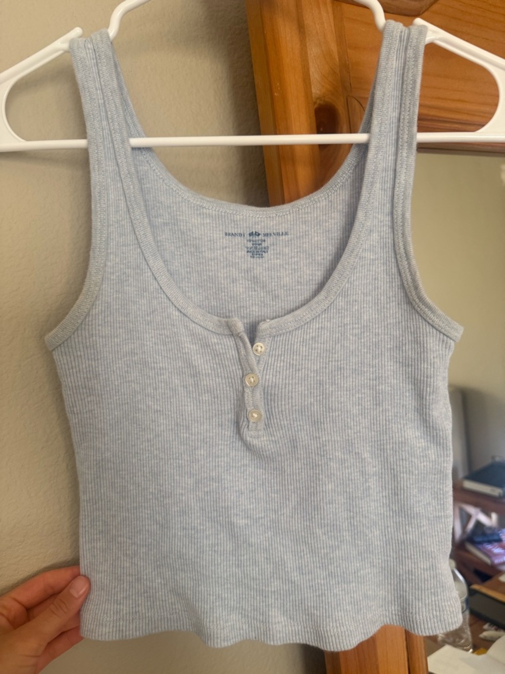 Brandy Melville Light Blue Ribbed Henley Tank Top